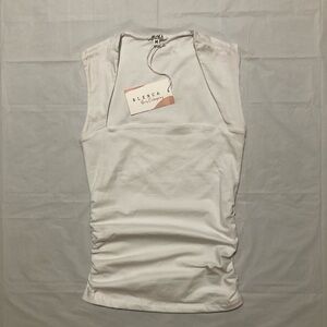 NWT Blenca Women’s Sleeveless Square Neckline Ruched Sides Body-Con White Top M